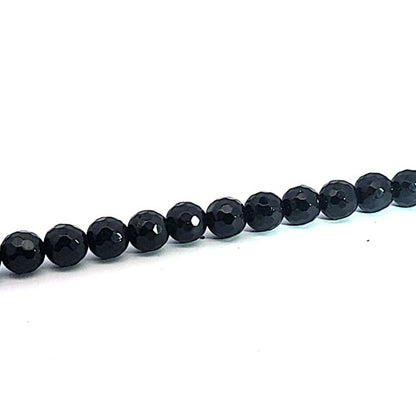 Black tourmaline (Schorl), 8 mm faceted bead strand