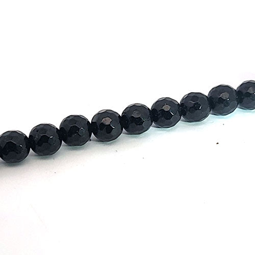 Black tourmaline (Schorl), 8 mm faceted bead strand