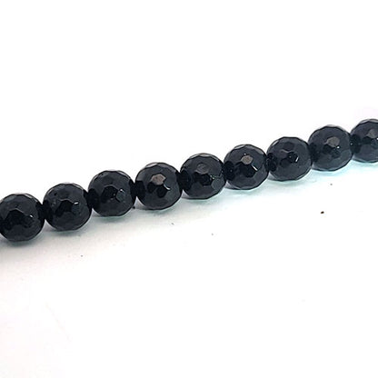 Black tourmaline (Schorl), 8 mm faceted bead strand