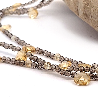Zitrin & Rauchquarz Collier 3-reihig facettiert - 925 Silber vergoldet by Steindesign