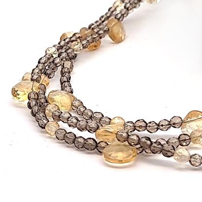 Zitrin & Rauchquarz Collier 3-reihig facettiert - 925 Silber vergoldet by Steindesign