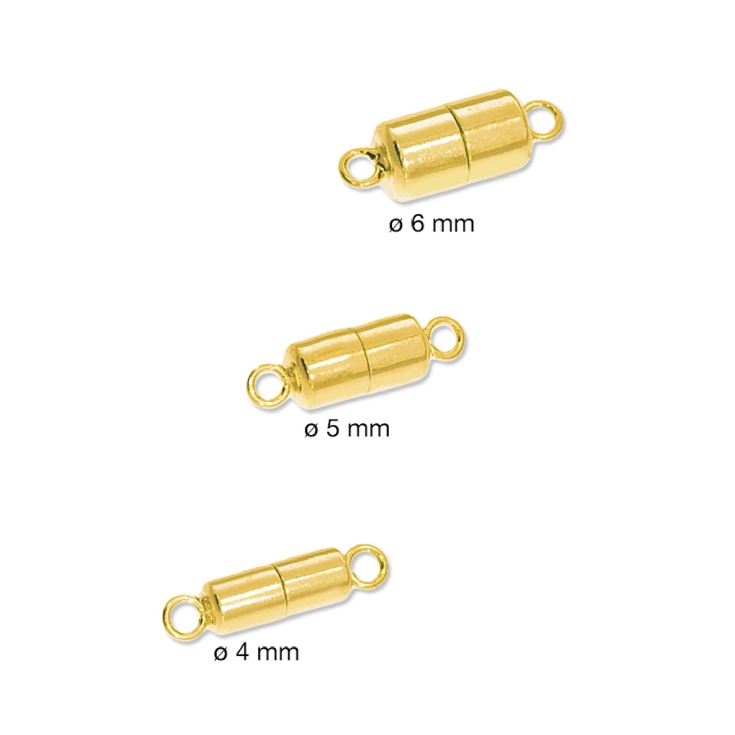 Chiusura magnetica cilindro 4 - 6 mm, placcato oro argento